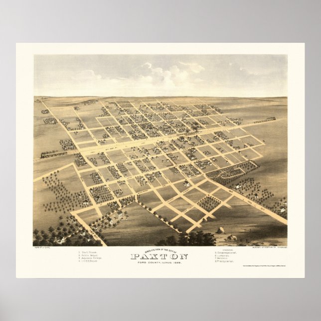 Paxton, IL Panorama Karte - 1869 Poster (Vorne)