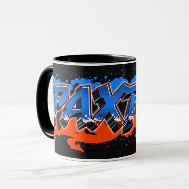 Paxton Vorname Name Graffiti blue orange Tasse (Vorderseite Links)