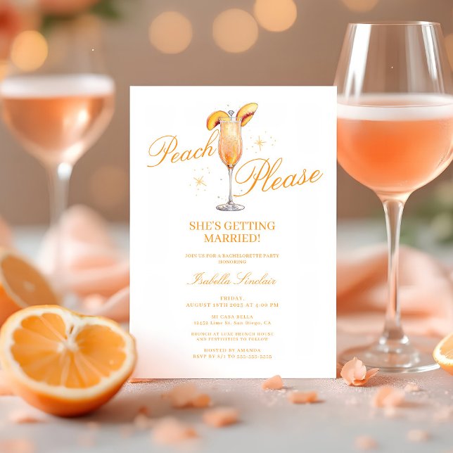 Pay bitte | Peach Bellini Junggeselinnen-Abschied Einladung (Peach Please She's Getting Married! Bellini Theme Bachelorette Party Invitation)