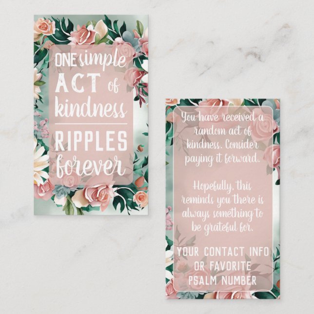 Pay it Forward Random Act Kindness Pastel Floral Visitenkarte (Vorne/Hinten)
