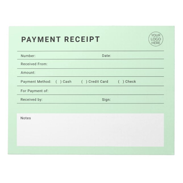 Payment Receipt Business Logo Notizblock (Vorderseite)