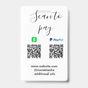 Paypal Cashapp Scan zum Bezahlen QR Geschäftsname Ausweis
