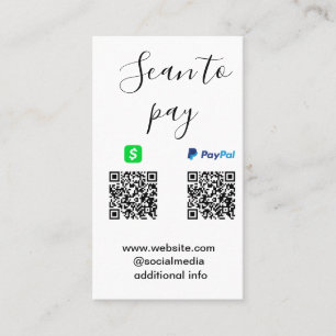 Paypal Cashapp Scan zum Bezahlen QR Geschäftsname  Visitenkarte
