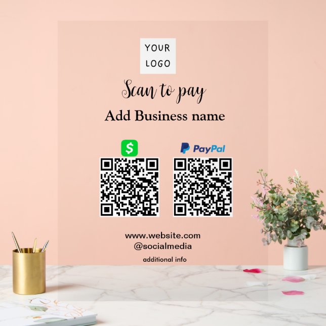 Paypal Cashapp Scan zur Zahlung von QR Name hinzuf Acrylschild (Hochzeit)