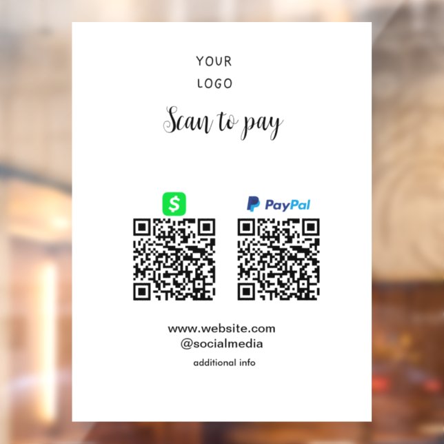 Paypal Cashapp Scan zur Zahlung von QR Name hinzuf Fensteraufkleber (Blatt 2)