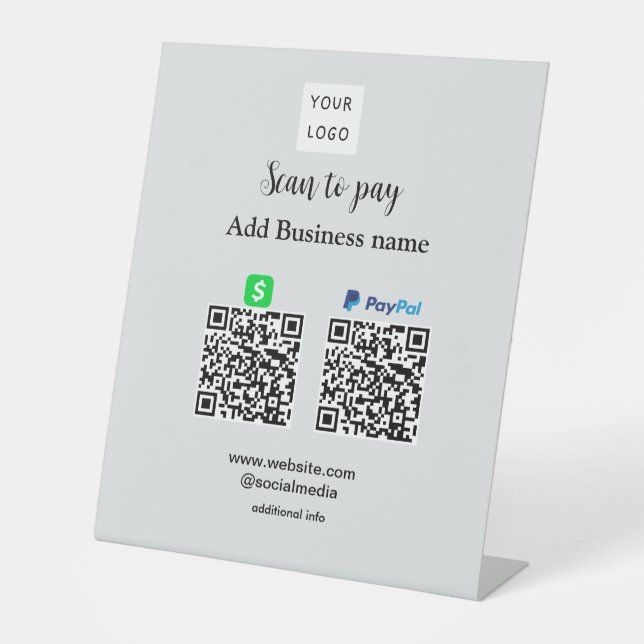 Paypal Cashapp Scan zur Zahlung von QR Name hinzuf Sockelschild (Vorderseite)