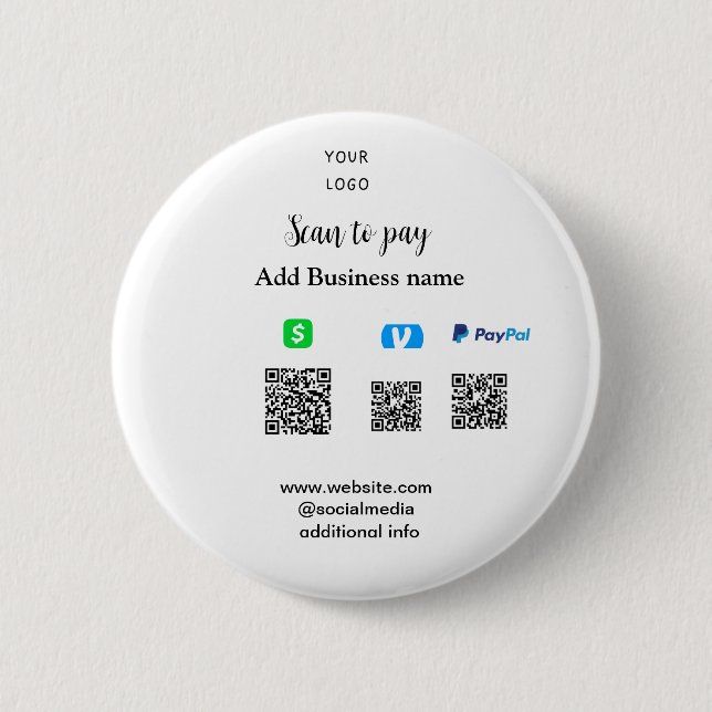 Paypal Cashapp Venmo-Scan zum Bezahlen QR-Geschäft Button (Vorderseite)