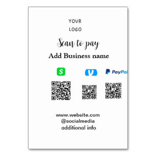 Paypal Cashapp Venmo Scan zum Bezahlen QR Geschäft Tischnummer