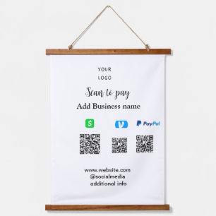 Paypal Cashapp Venmo-Scan zum Bezahlen QR-Geschäft Wandteppich Mit Holzrahmen