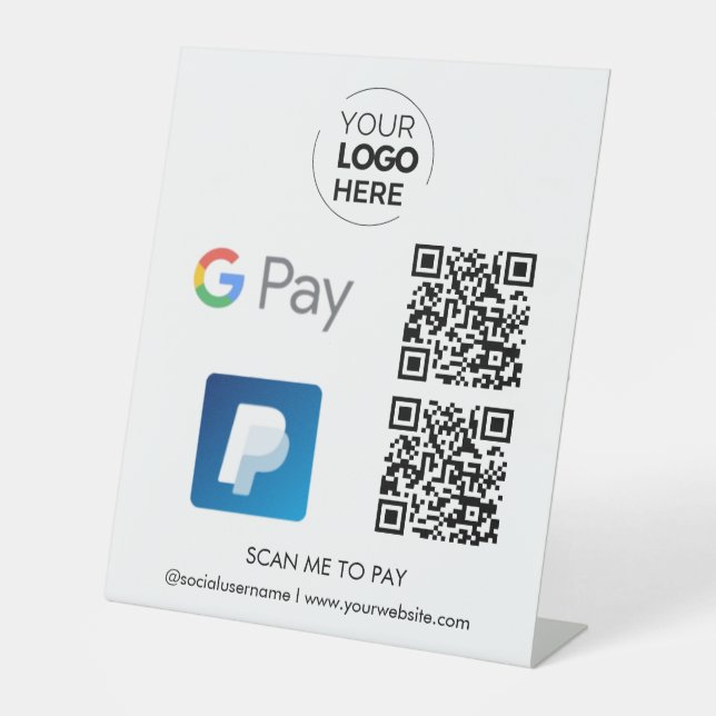 Paypal Google Pay QR Code Zahlung | Zur Bezahlung  Sockelschild (Vorderseite)