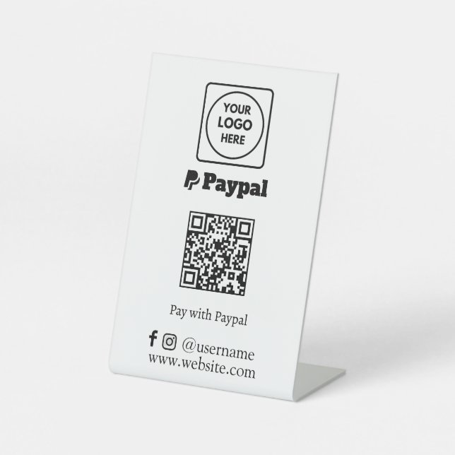 PayPal QR-Code | Scan to Pay Custom Business Logo Sockelschild (Vorderseite)