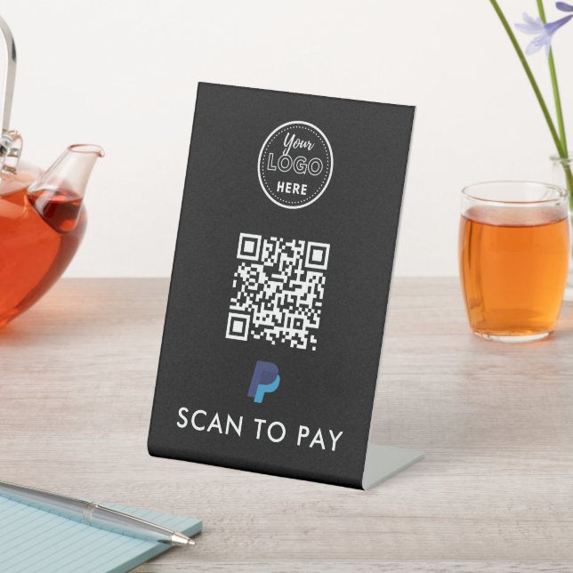 PayPal QR-Code scannen, um Berufliche Logos schwar Sockelschild (In SItu)