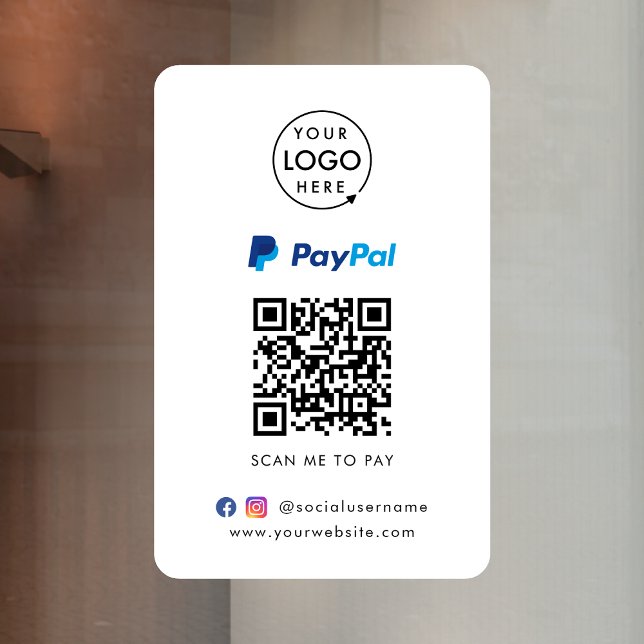 Paypal QR Code Zahlung | Scan to Pay Business Logo Fensteraufkleber (Interactive "scan to pay” QR code cash wrap window cling for collecting digital payment by Paypal.)