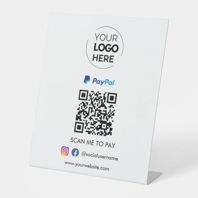 Paypal QR Code Zahlung | Scan to Pay Business Logo Sockelschild (Vorderseite)