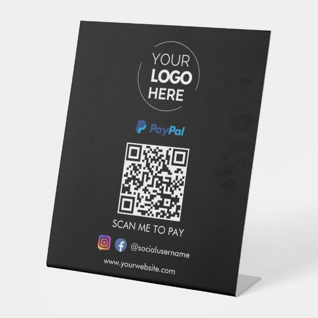 Paypal QR Code Zahlung | Scannen, um schwarz zu be Sockelschild (Vorderseite)