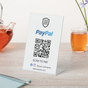Paypal QR Code Zahlung Weißer Scan zu bezahlen Sockelschild