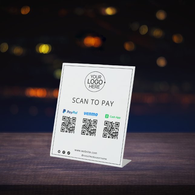 PayPal Venmo Cash App kontaktlose Mobile Payment Sockelschild (PayPal Venmo Cash App Contactless Mobile Payment Pedestal Sign)