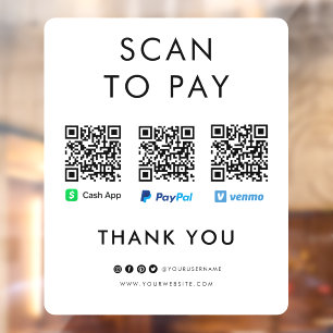 Paypal Venmo Cash App Scan zur Bezahlung von QR Co Fensteraufkleber