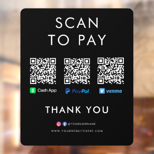 Paypal Venmo Cash App scannt, um QR-Code schwarz z Fensteraufkleber