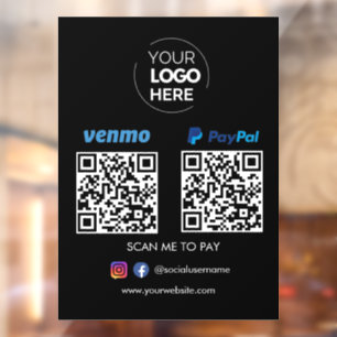 Paypal Venmo QR Code Zahlung Scannen, um schwarz Fensteraufkleber