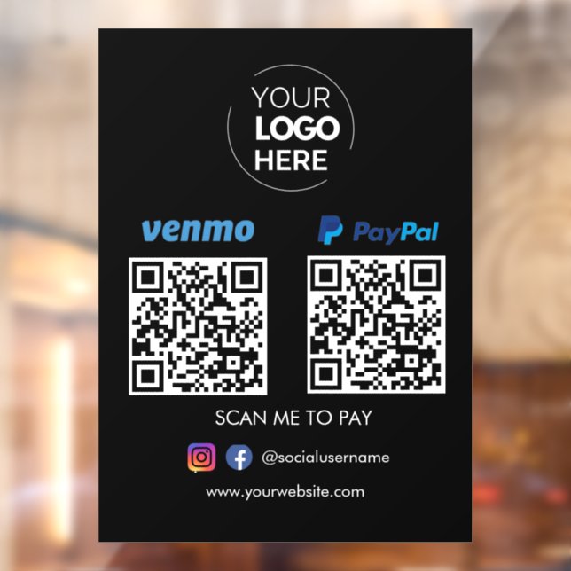 Paypal Venmo QR Code Zahlung | Scannen, um schwarz Fensteraufkleber (Blatt 2)