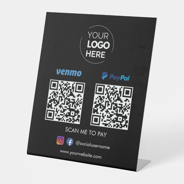 Paypal Venmo QR Code Zahlung | Scannen, um schwarz Sockelschild (Vorderseite)
