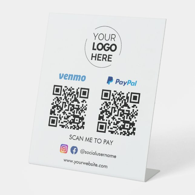 Paypal Venmo QR Code Zahlung | Zur Bezahlung scann Sockelschild (Vorderseite)