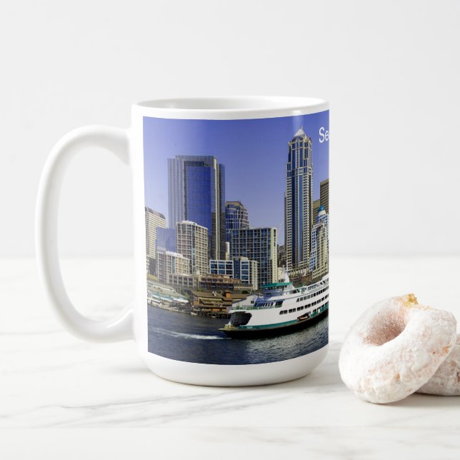 Pazifik Nordwest Seattle Ferry & Gebäude Kaffeetasse (Mit Donut)
