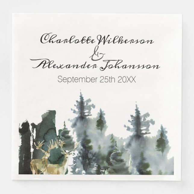 Pazifik Nordwestfarbenwald und Hirsch Serviette (Vorderseite)