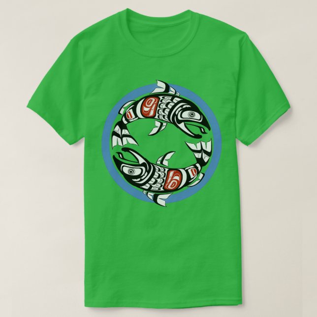 Pazifik Nordwestlicher Doppellachs Coho YinYang Kü T-Shirt (Design vorne)