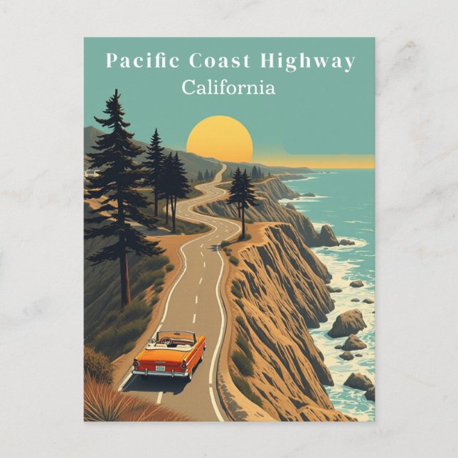 Pazifische Küste Highway California Vintage Küste Postkarte (Vorderseite)
