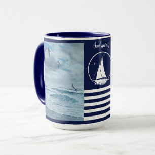 Pazifische Seeküste/Marineblau/Segel weg/Segelboot Tasse