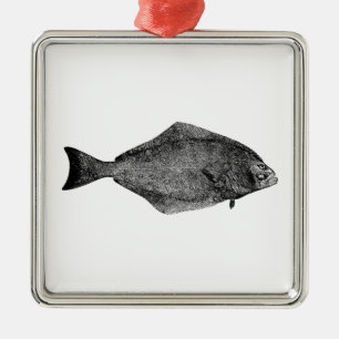 Pazifischer Heilbutt-Logo Silbernes Ornament