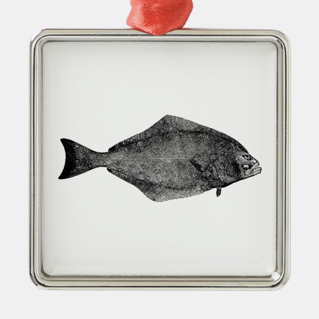 Pazifischer Heilbutt-Logo Silbernes Ornament (Vorne)