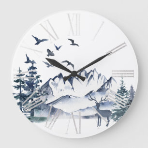 Pazifischer Nordwesten Rocky Mountains und Hirsch Große Wanduhr