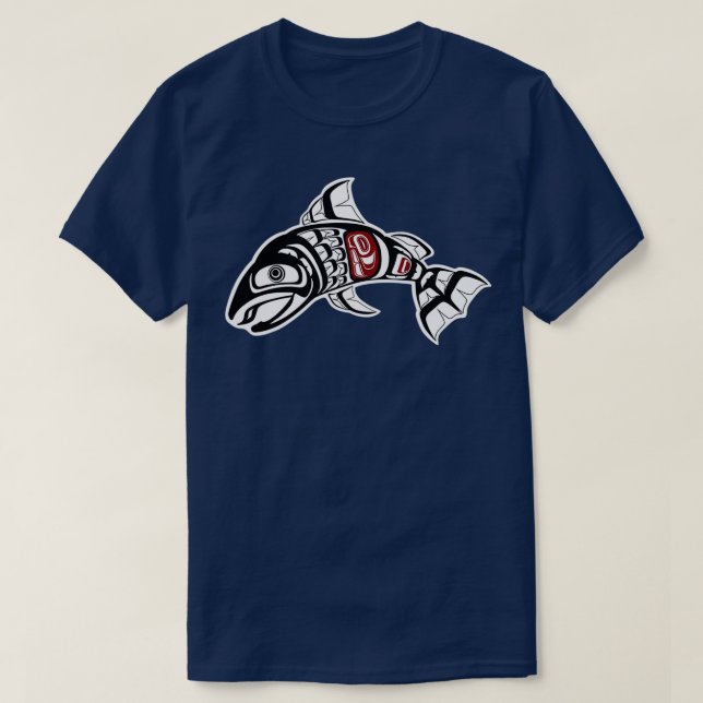 Pazifischer Nordwestküste Lachs entwirft einheimis T-Shirt (Design vorne)