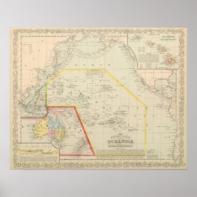 Pazifischer Ozean einschließlich Ozeanien Poster (Vorne)