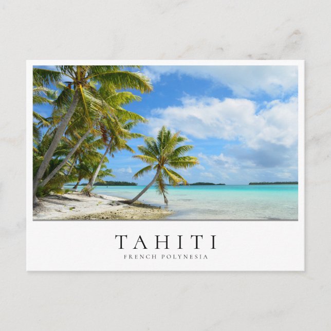 Pazifischer Palmenstrand auf Tahiti, Französisch-P Postkarte (Vorderseite)