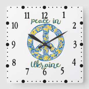 Pazifisches Friedenszeichen in ukrainischen Flagge Quadratische Wanduhr