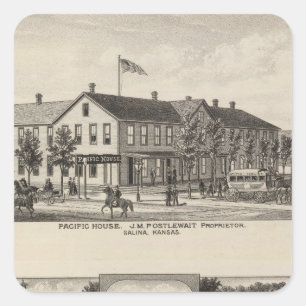 Pazifisches Haus, Saline-Tal-Bauernhof, Kansas Quadratischer Aufkleber