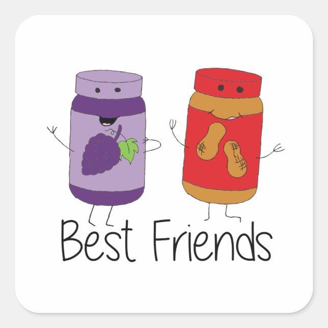 PB und J Best Friends Pb und J BESTE FREUNDIN Zeic Quadratischer Aufkleber (Vorderseite)
