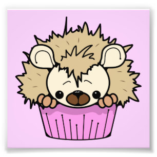 PCH NIEDLICHER CARTOON PASTEL PINK IGEL CUPCAKE HA FOTODRUCK