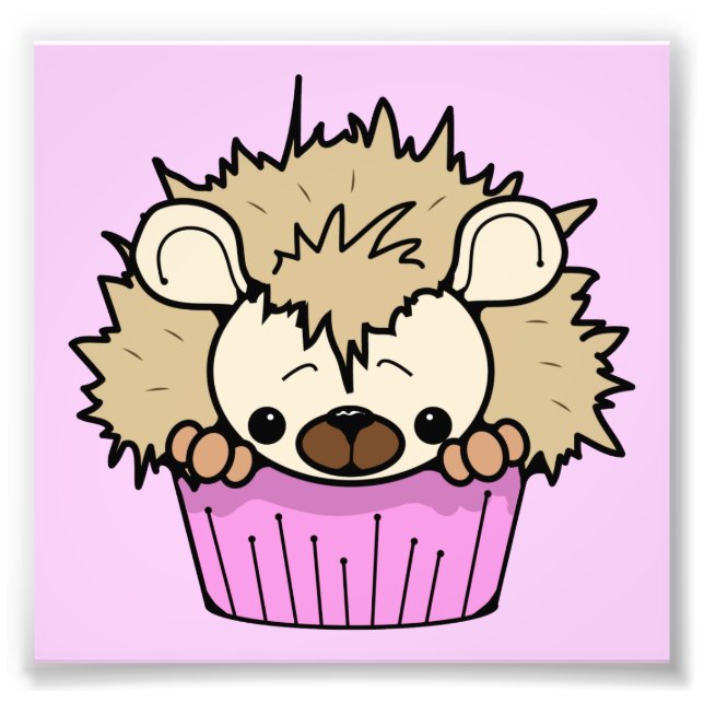 PCH NIEDLICHER CARTOON PASTEL PINK IGEL CUPCAKE HA FOTODRUCK (Vorne)
