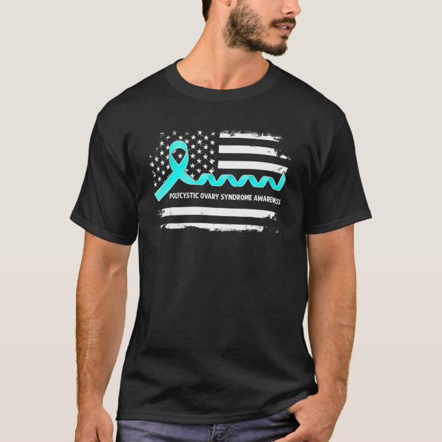 PCOS Awareness American Flag   Teal Ribbon T-Shirt (Vorderseite)