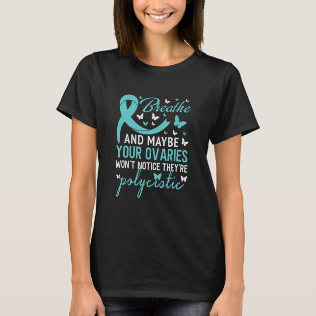 PCOS Awareness Aquamarin Polycystic Ovary Syndrome T-Shirt (Vorderseite)