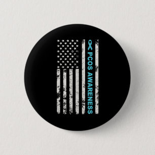Pcos Awareness Montag Aquamarin Ribbon American Fl Button