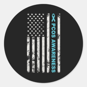 Pcos Awareness Montag Aquamarin Ribbon American Fl Runder Aufkleber