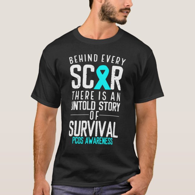 PCOS-Bewusstsein Hinter jeder Narbe Krieger Eierst T-Shirt (Vorderseite)