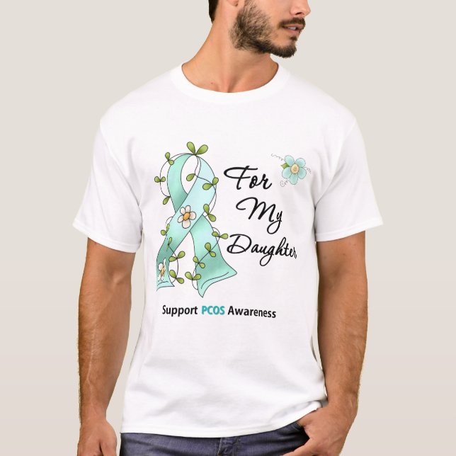 PCOS Bewusstsein trage ich aquamarines Band für T-Shirt (Vorderseite)