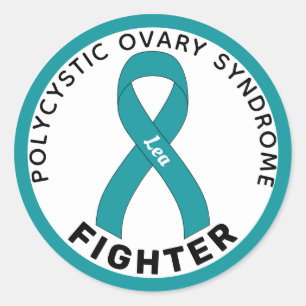 PCOS Fighter Ribbon White Round Aufkleber